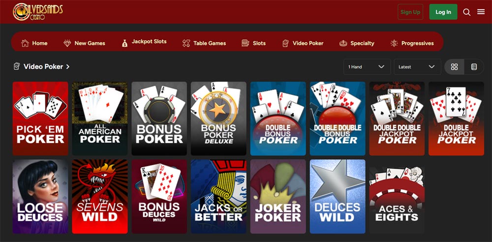 Poker games section at SilverSands